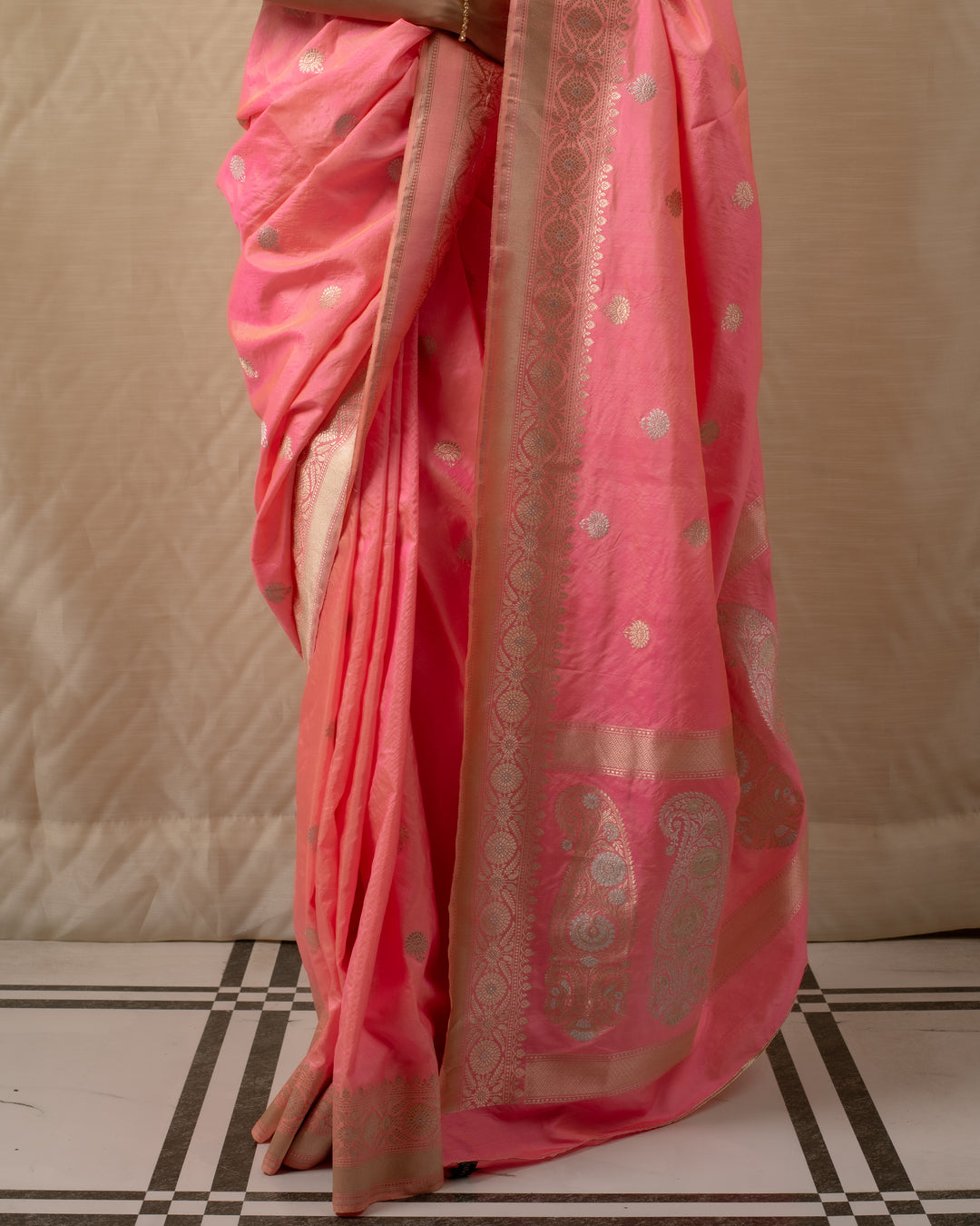 Surangini- Coral Pink Silk Brocade Banarasi Saree