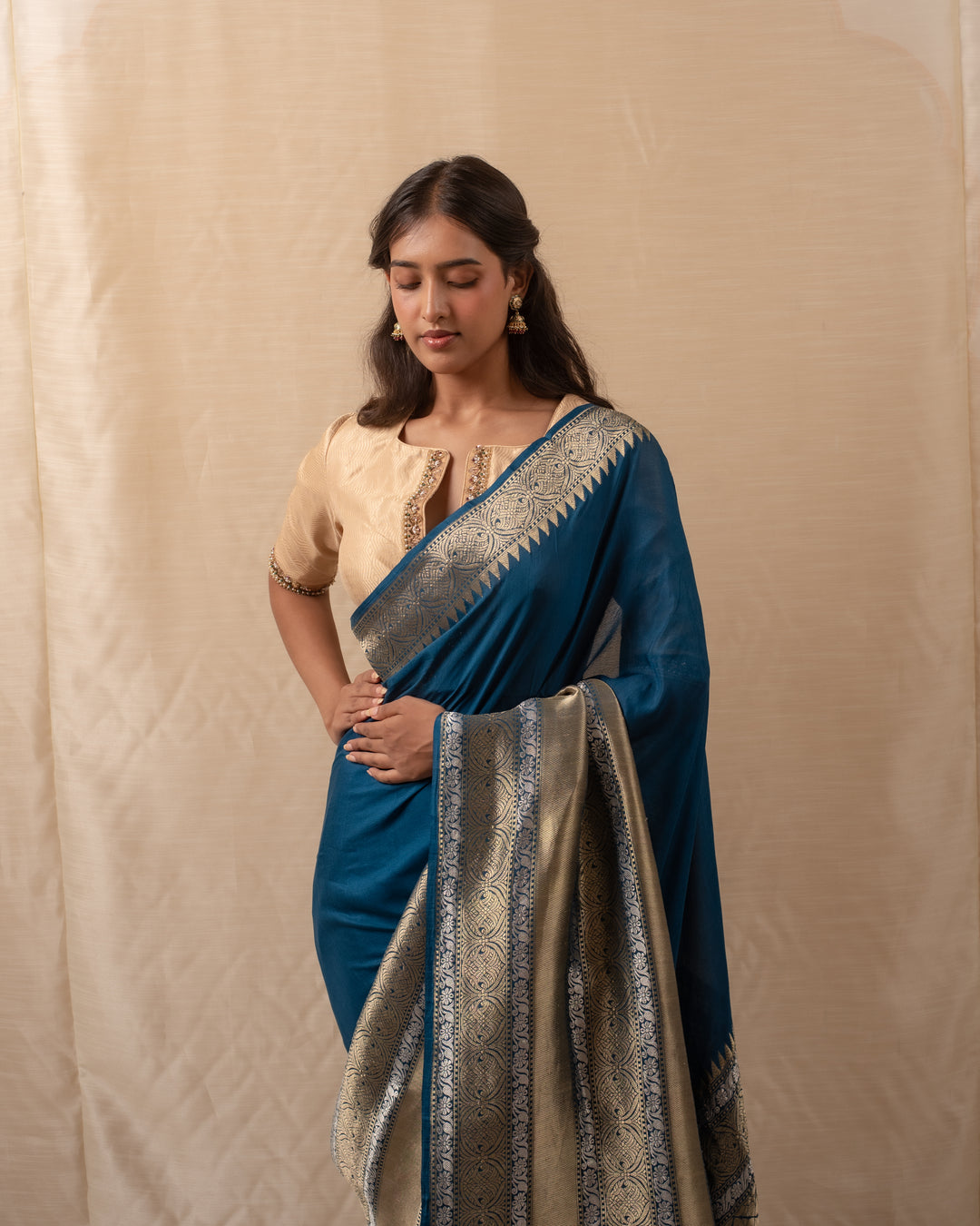 Neelam- Teal Blue Georgette Silk Banarasi Saree