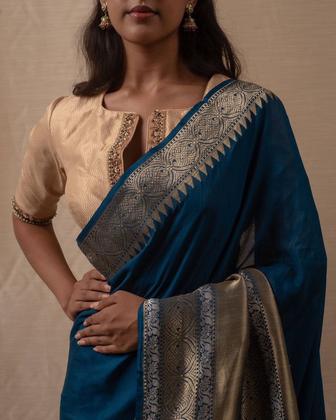 Neelam- Teal Blue Georgette Silk Banarasi Saree