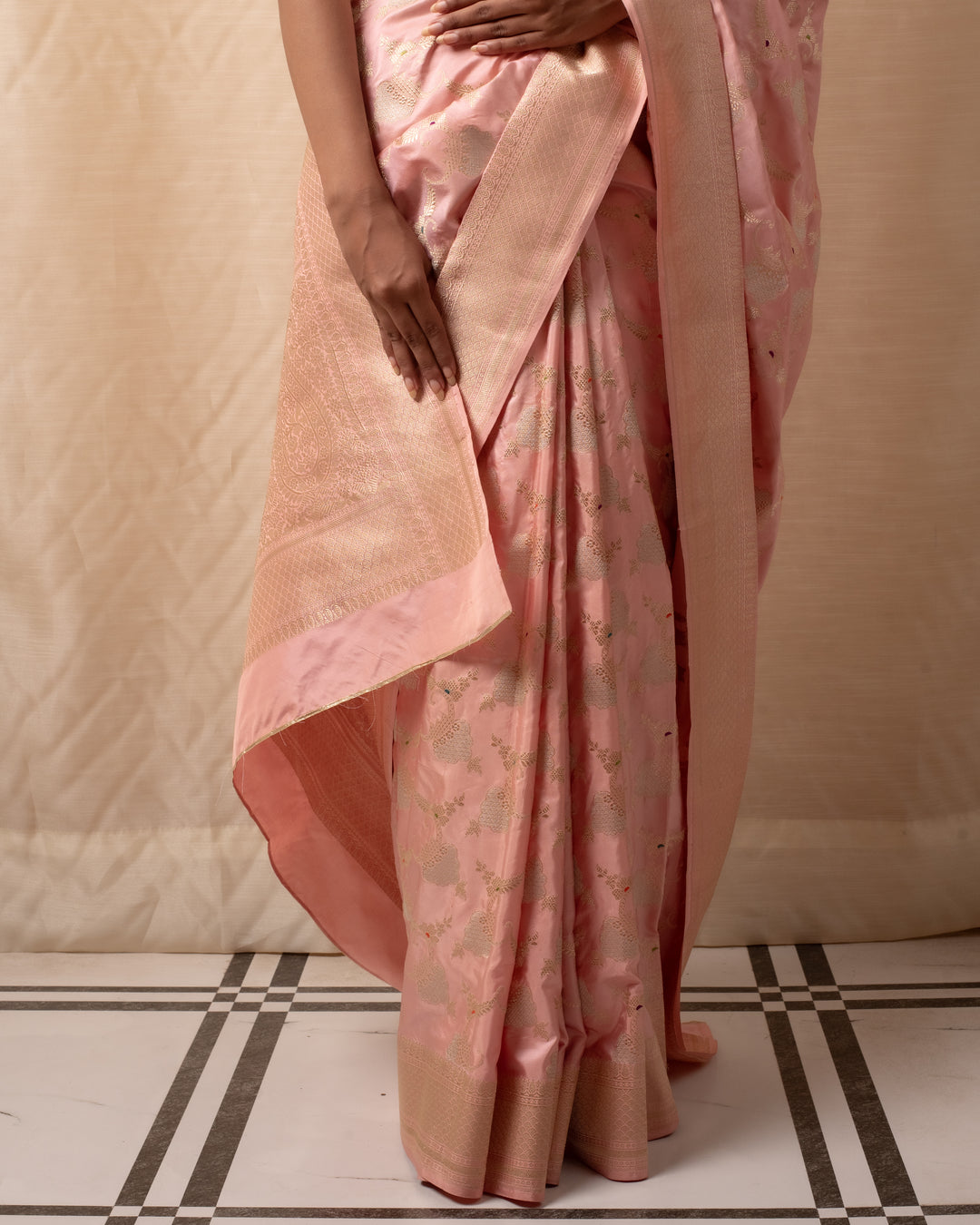 Gulabi Chandi- Nude Pink Silk Brocade Banarasi Saree