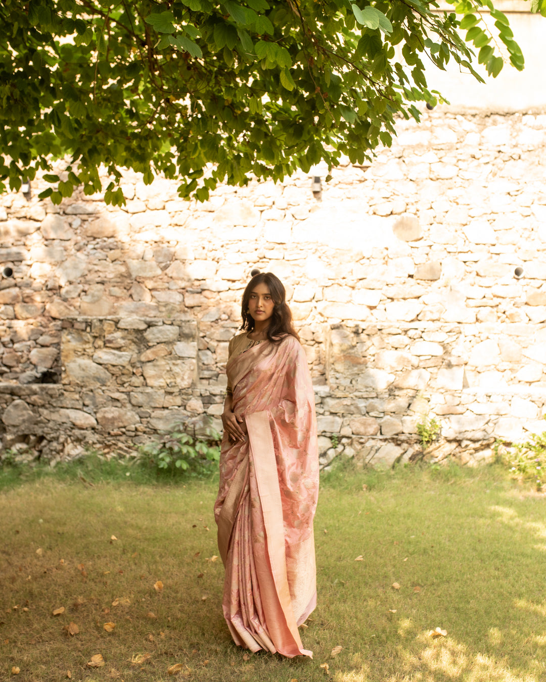 Gulabi Chandi- Nude Pink Silk Brocade Banarasi Saree