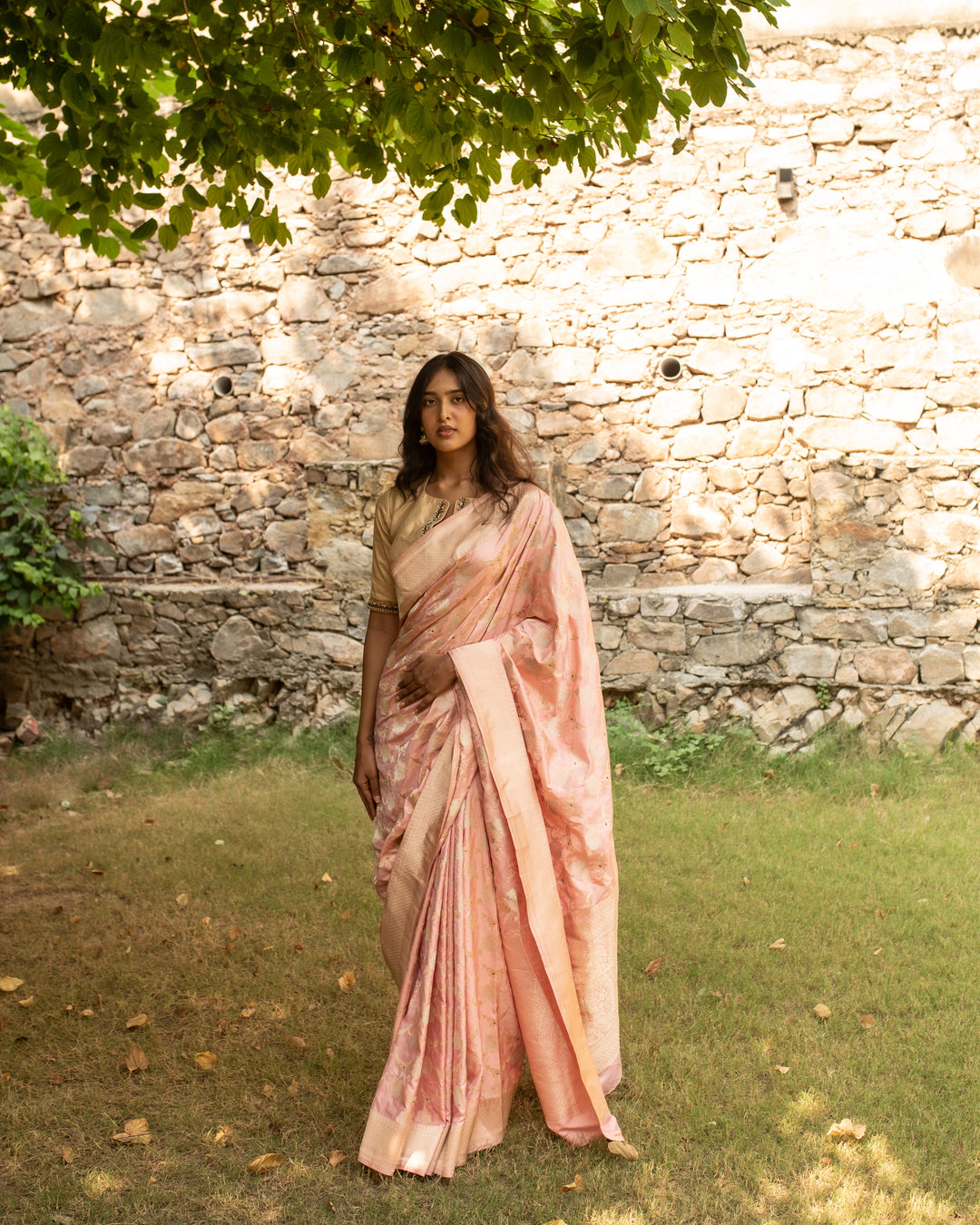 Gulabi Chandi- Nude Pink Silk Brocade Banarasi Saree