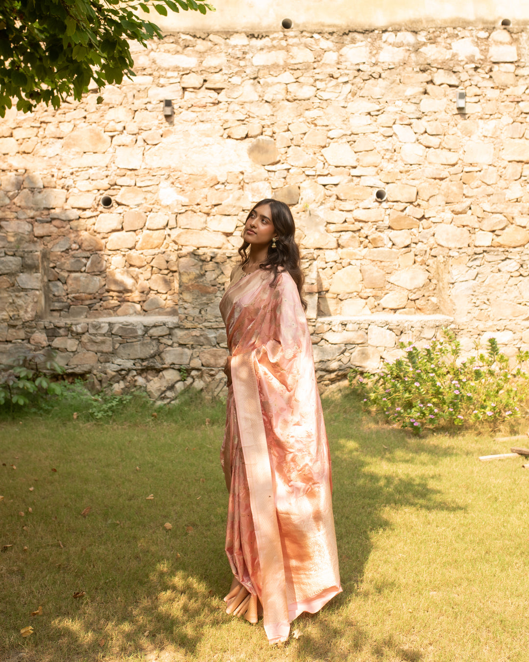 Gulabi Chandi- Nude Pink Silk Brocade Banarasi Saree