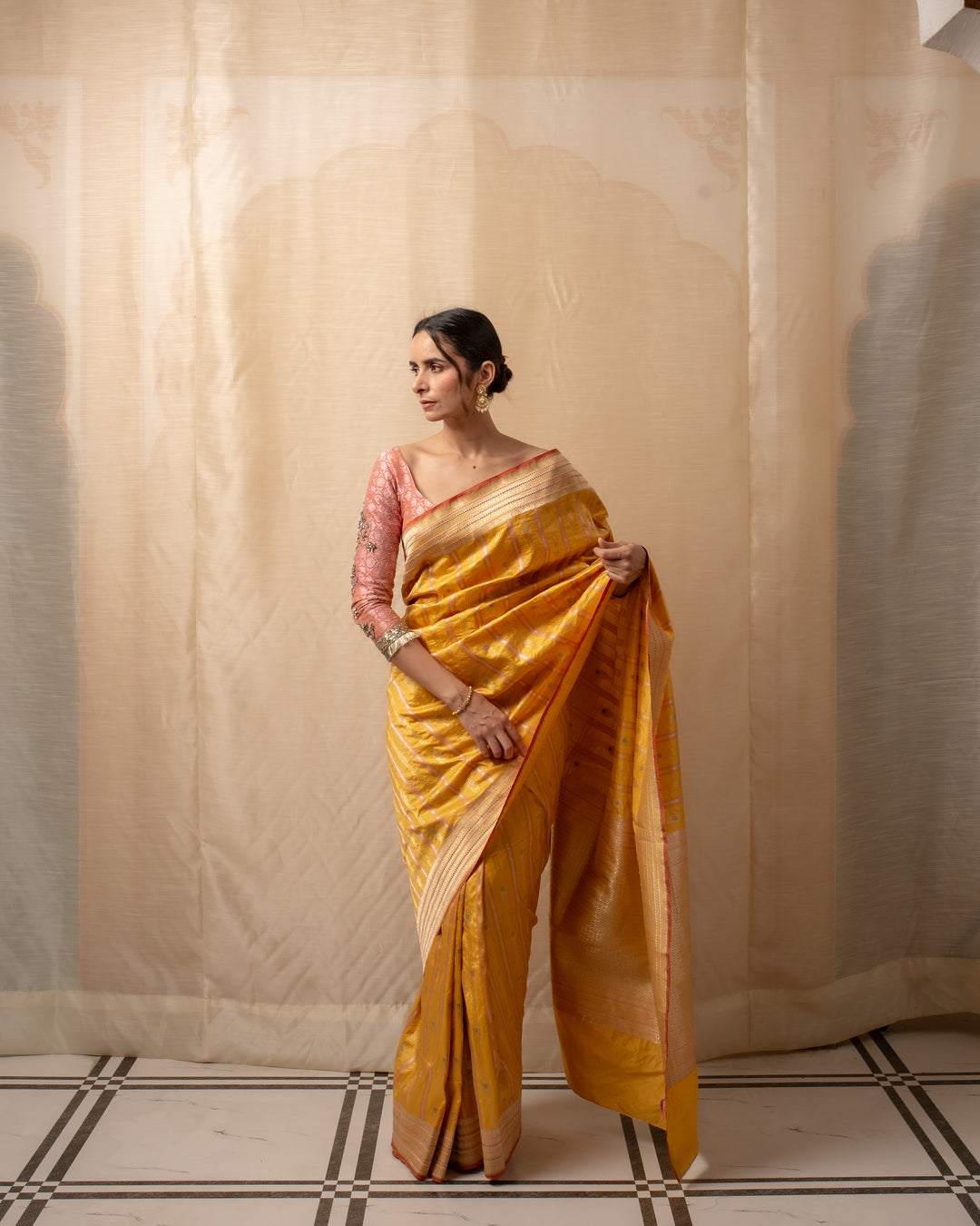 Maghi- Yellow Silk Brocade Banarasi Saree