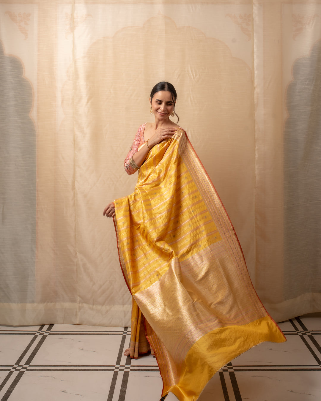 Maghi- Yellow Silk Brocade Banarasi Saree