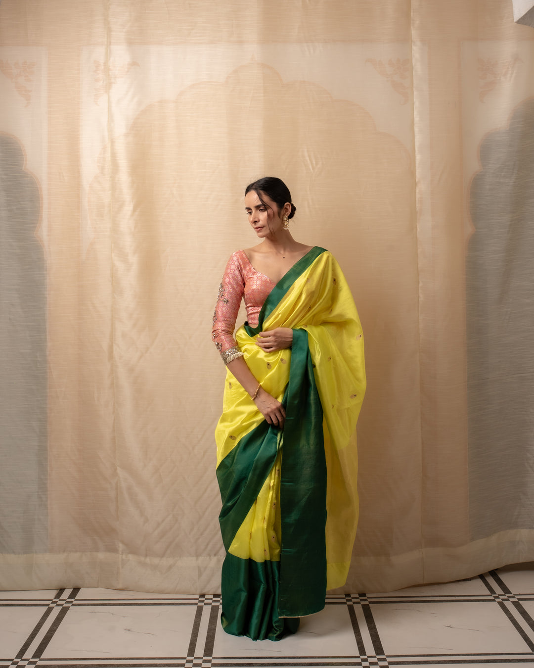 Mohi- Lime Yellow Silk Chanderi Saree