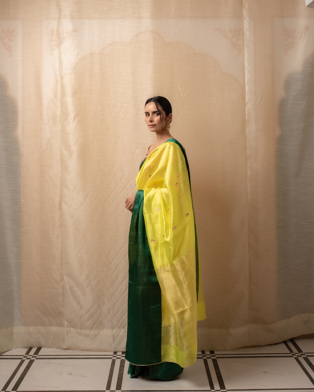 Mohi- Lime Yellow Silk Chanderi Saree