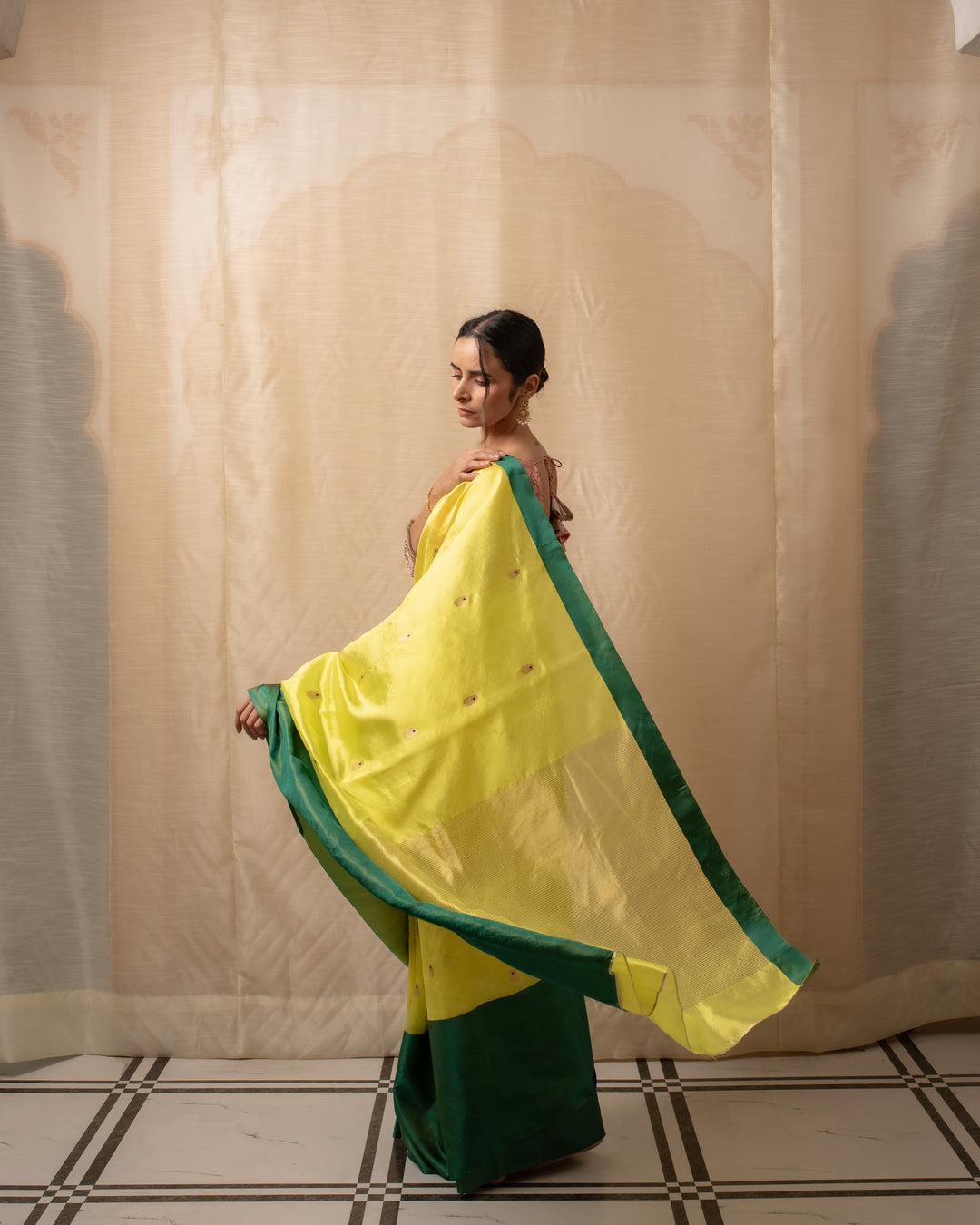 Mohi- Lime Yellow Silk Chanderi Saree