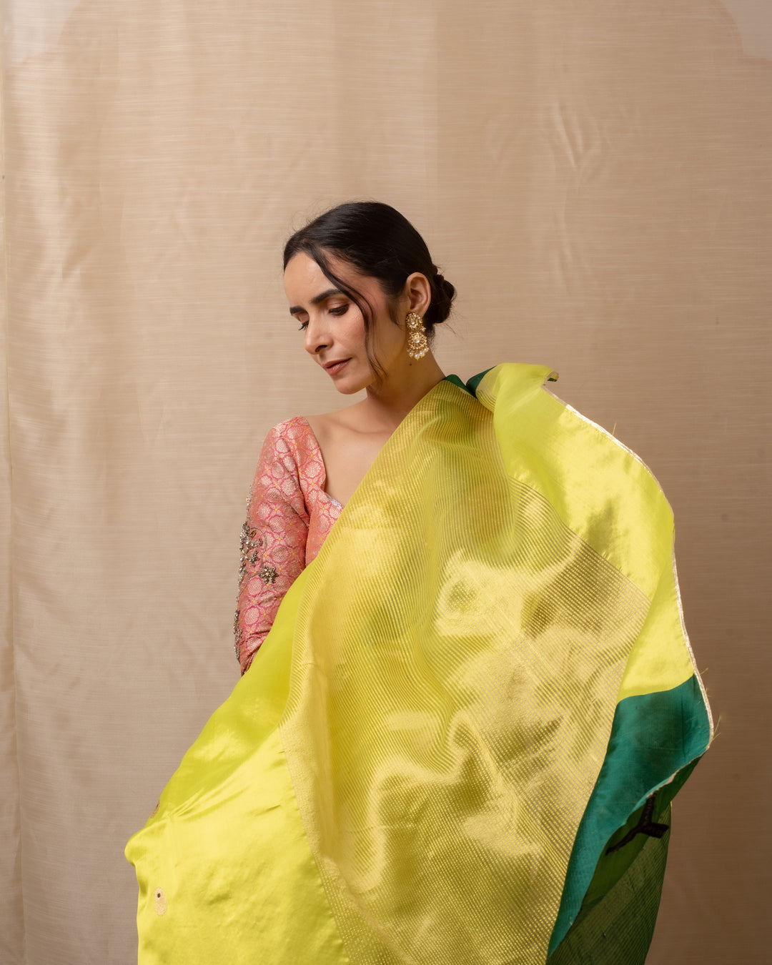 Mohi- Lime Yellow Silk Chanderi Saree