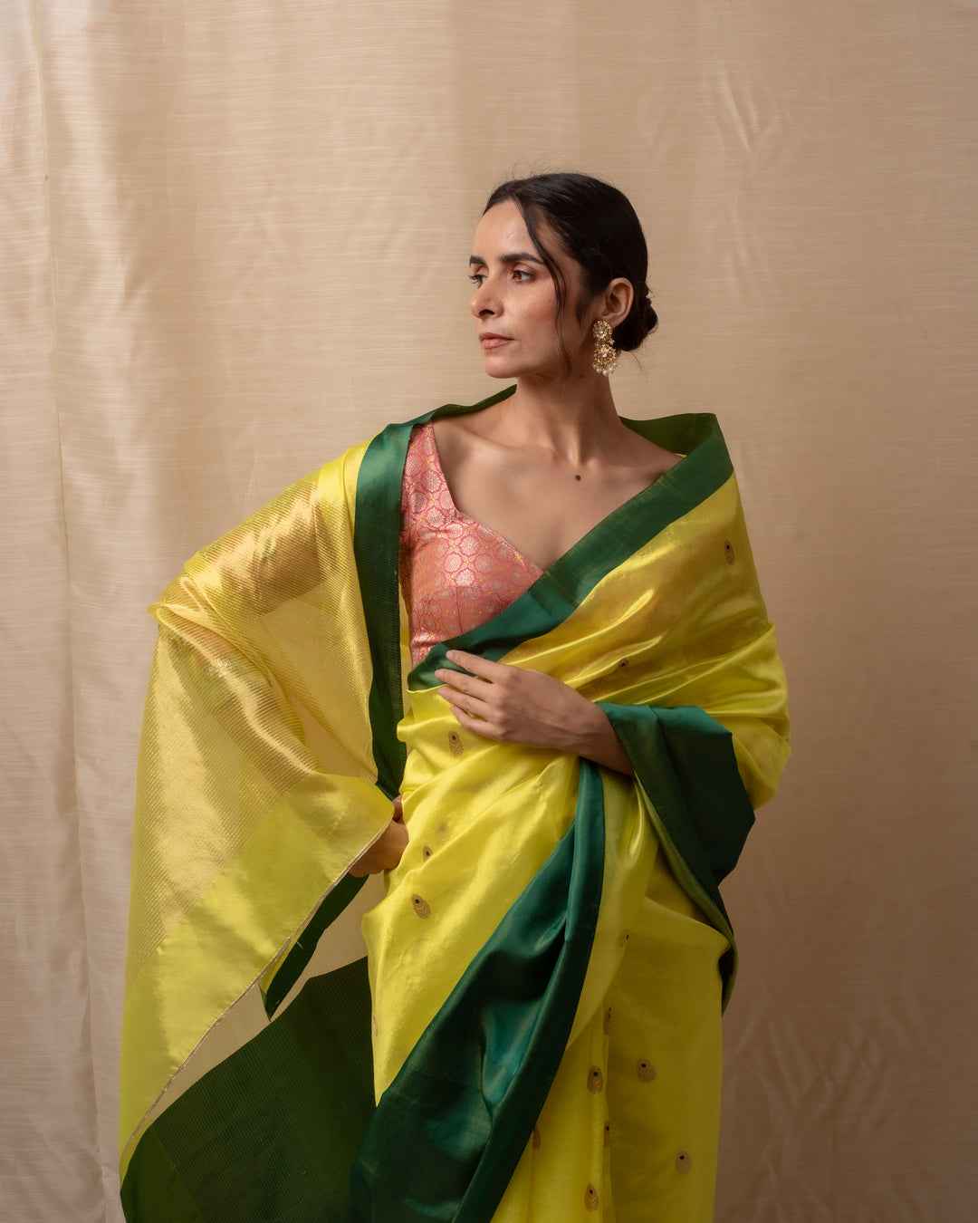 Mohi- Lime Yellow Silk Chanderi Saree