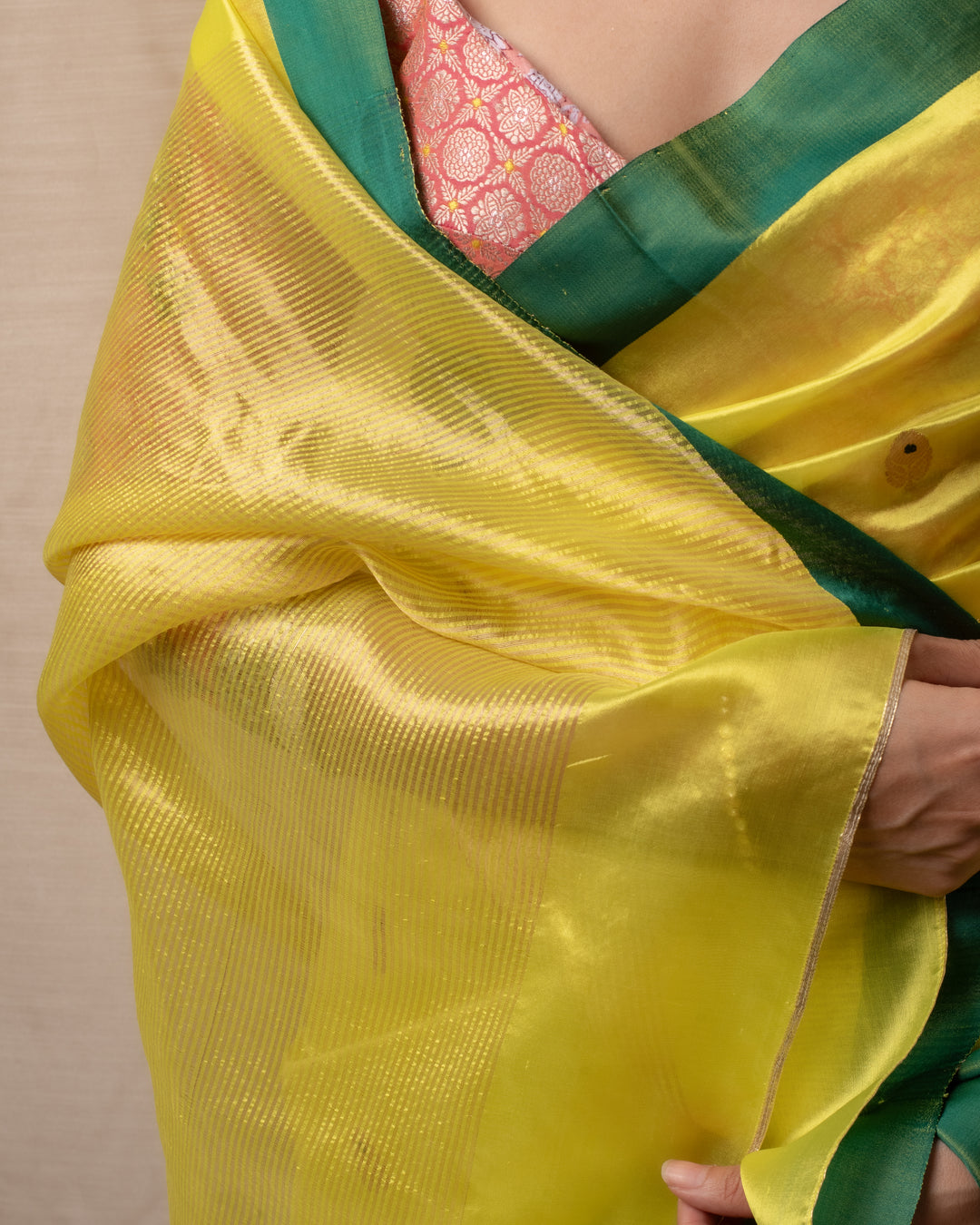 Mohi- Lime Yellow Silk Chanderi Saree