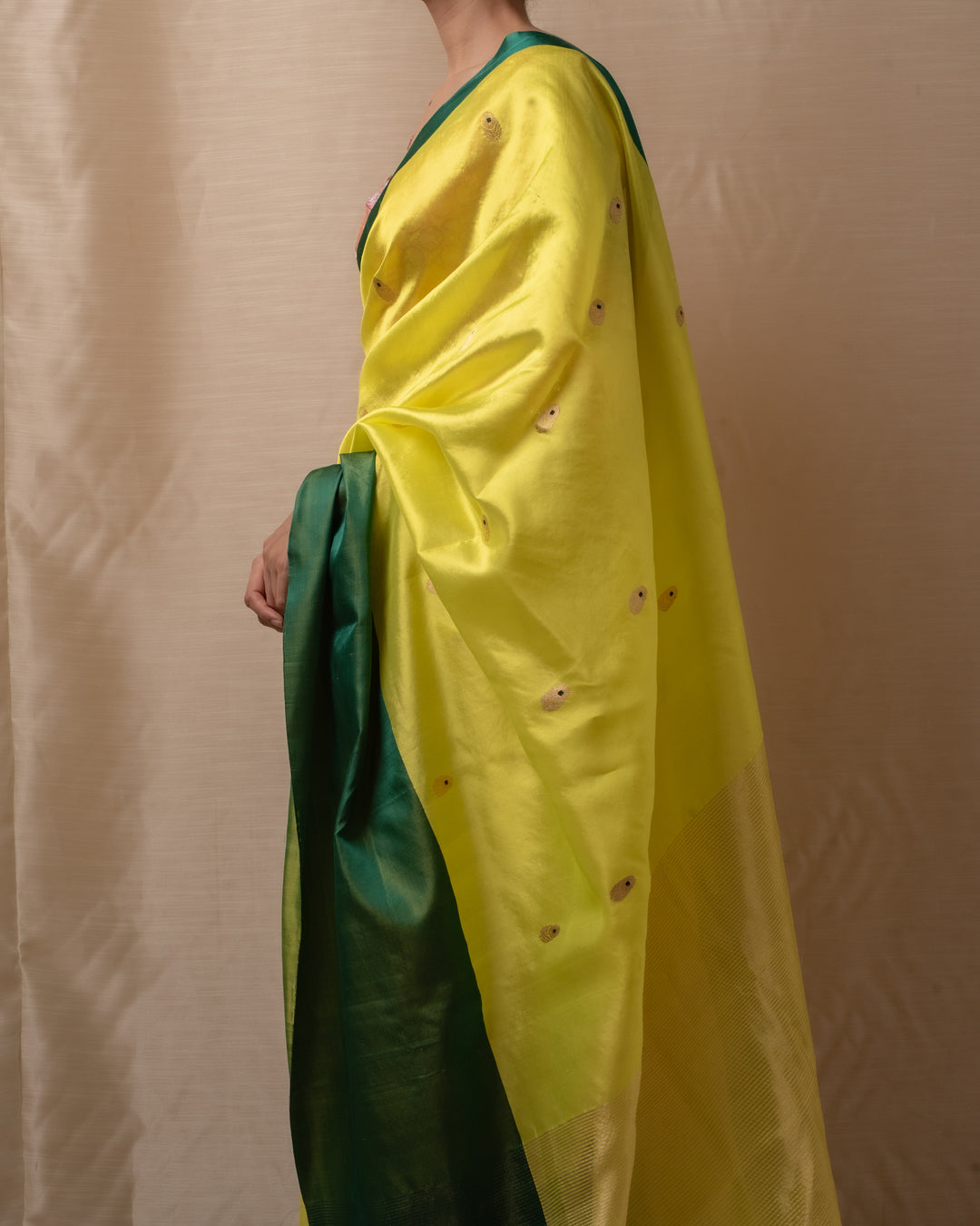 Mohi- Lime Yellow Silk Chanderi Saree