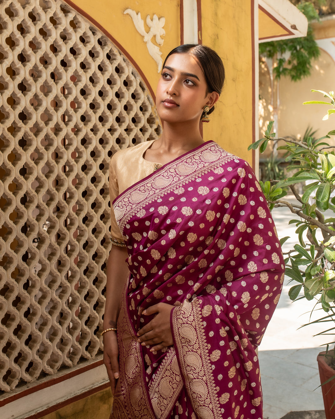 Kalini- Magenta Silk Brocade Banarasi Saree