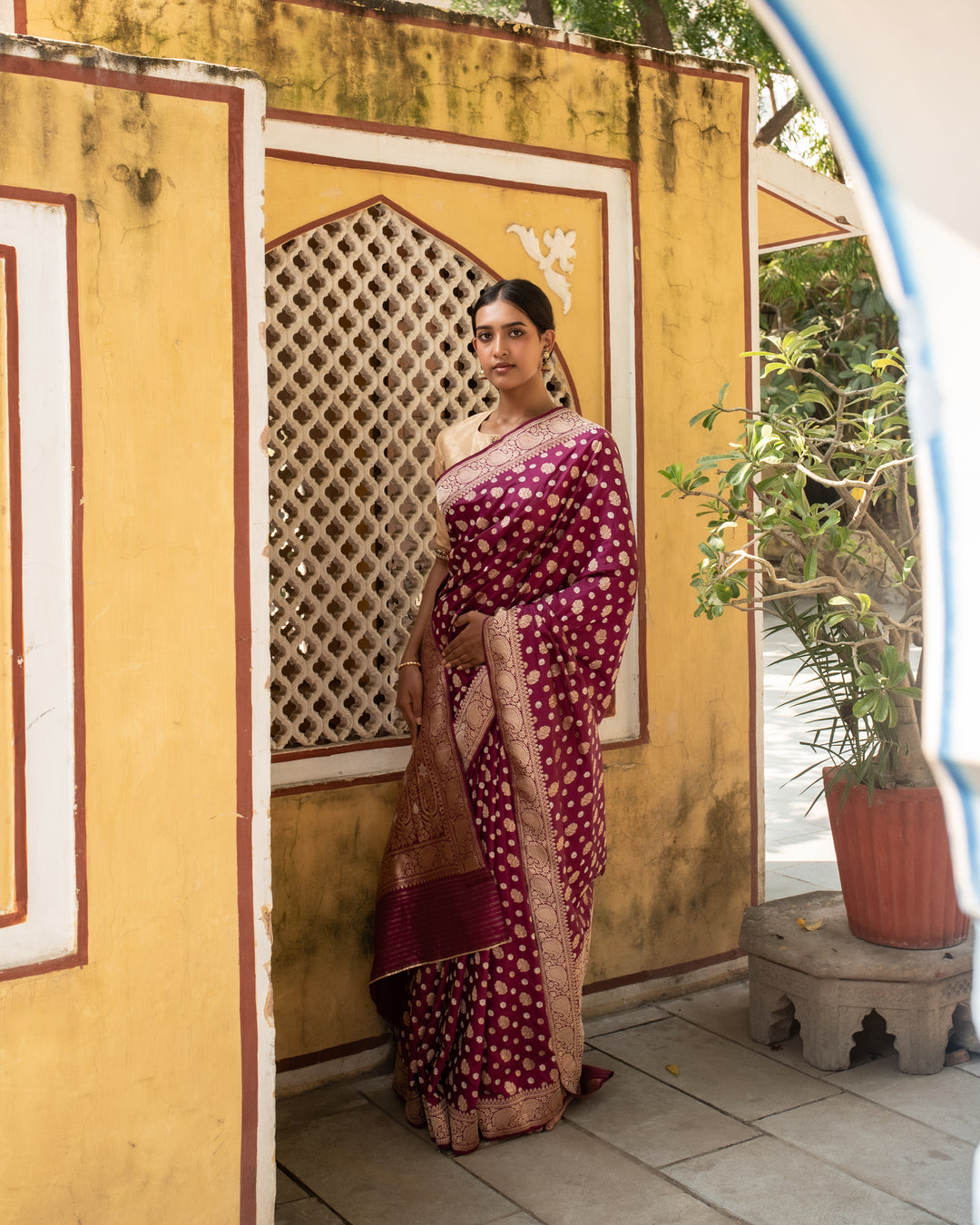 Kalini- Magenta Silk Brocade Banarasi Saree