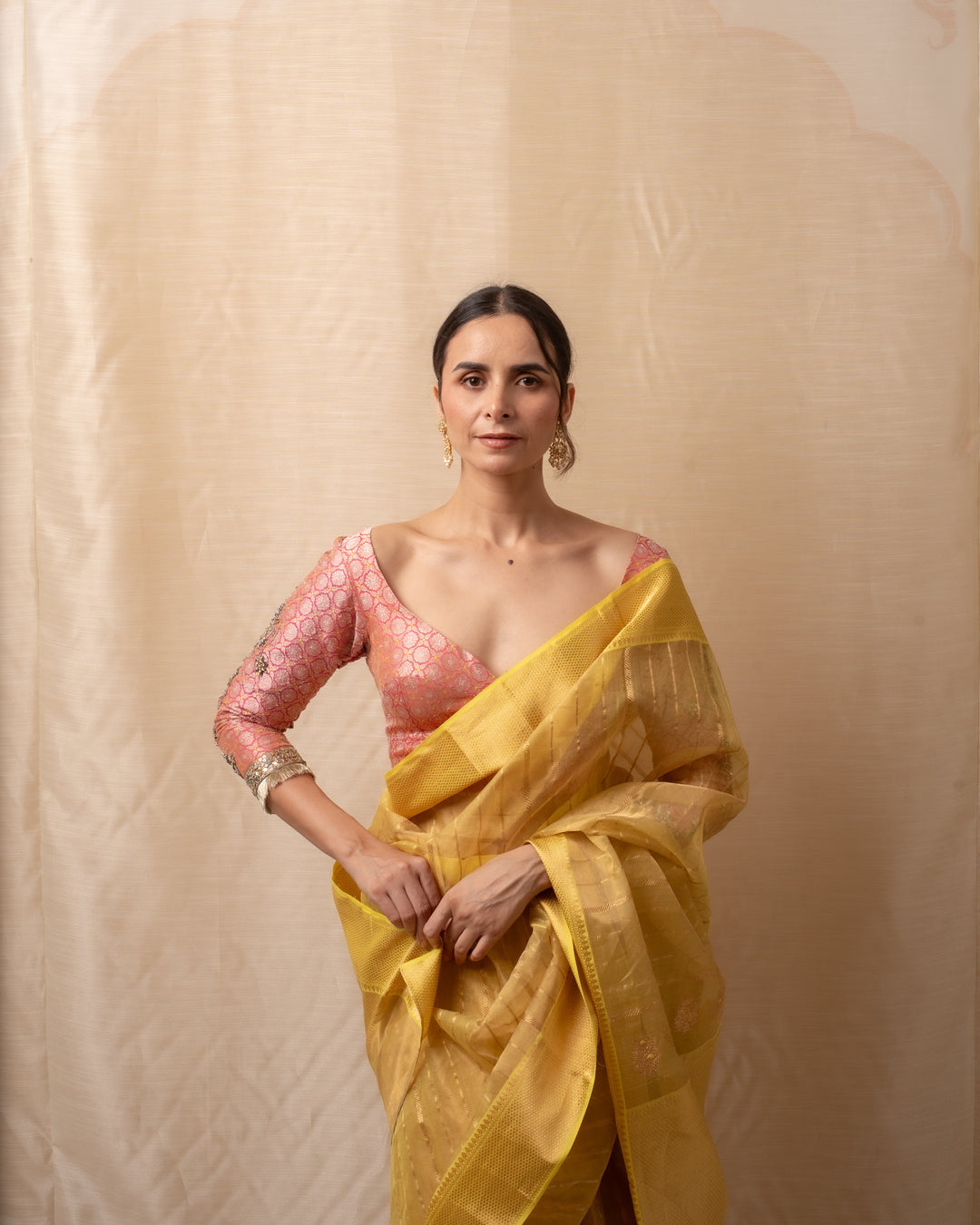 Sonara - Yellow Gold Silk Chanderi Saree