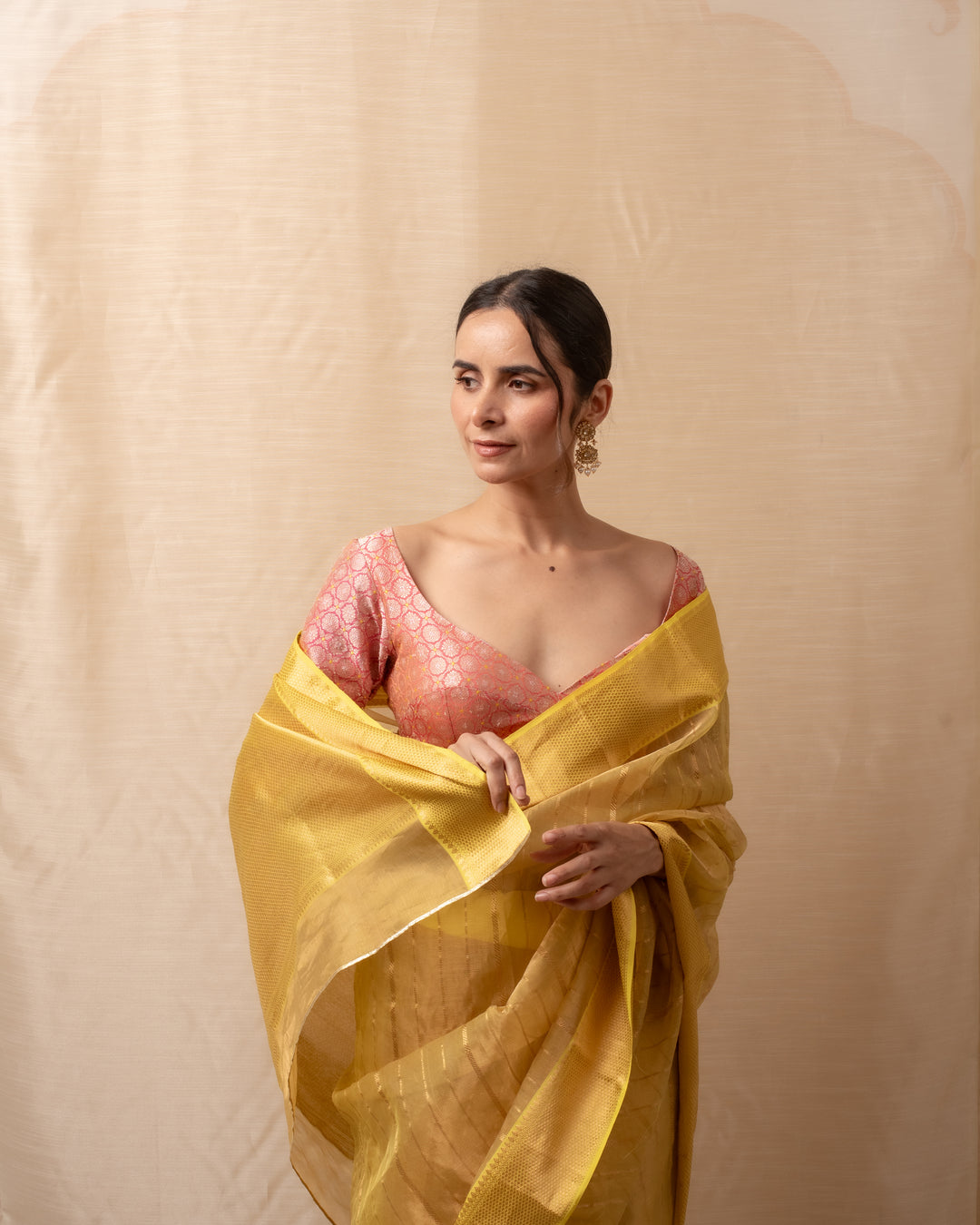 Sonara - Yellow Gold Silk Chanderi Saree