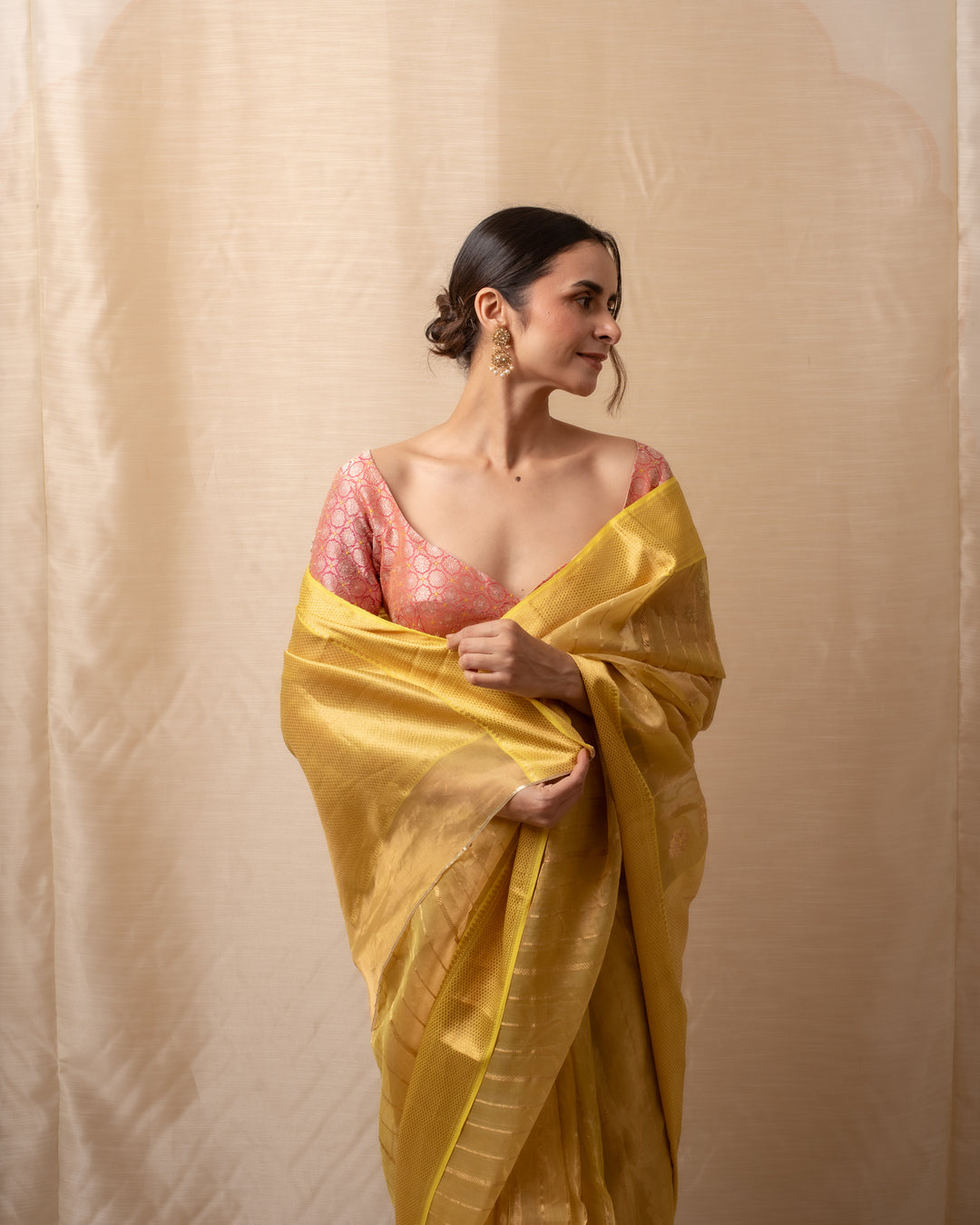 Sonara - Yellow Gold Silk Chanderi Saree