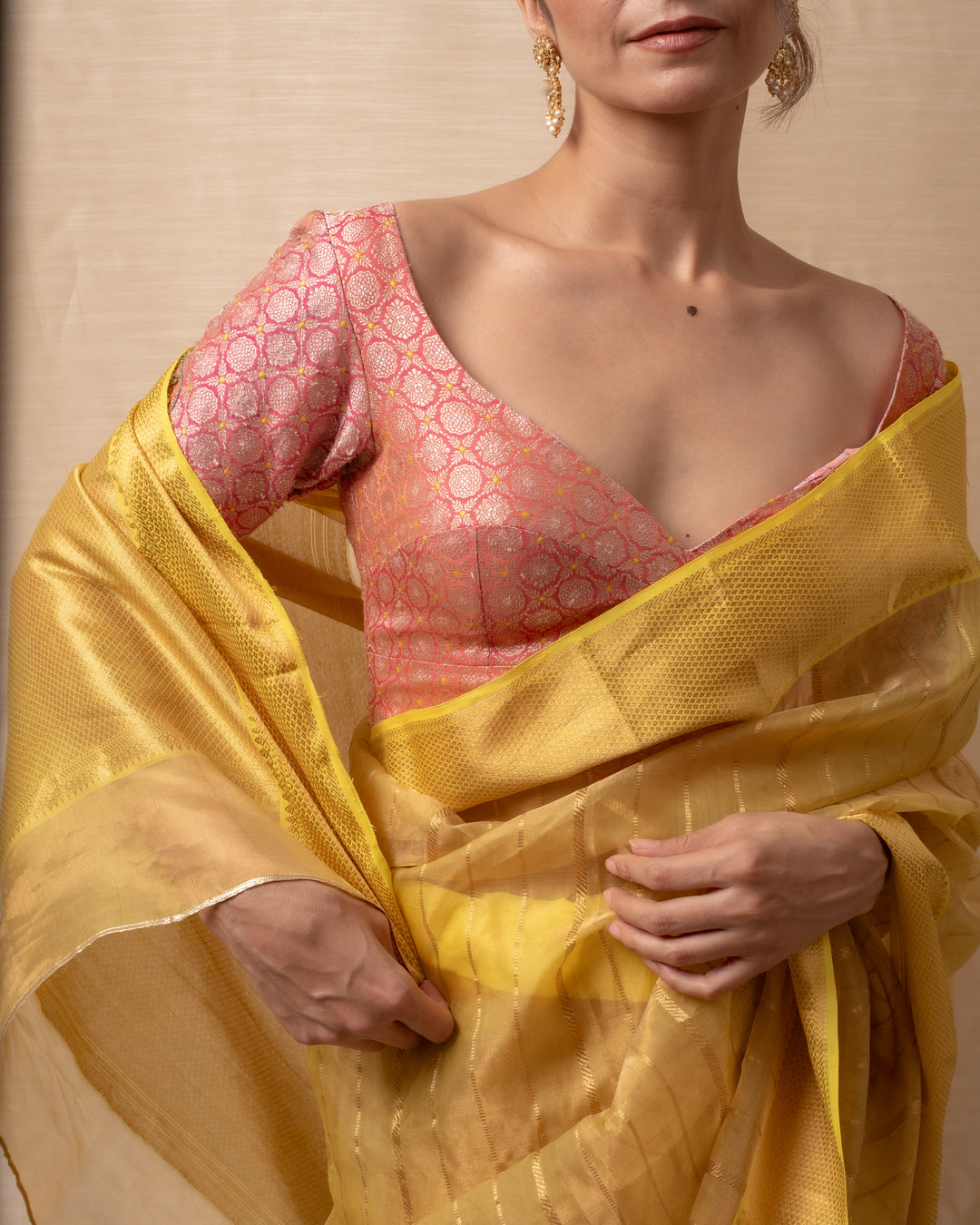 Sonara - Yellow Gold Silk Chanderi Saree