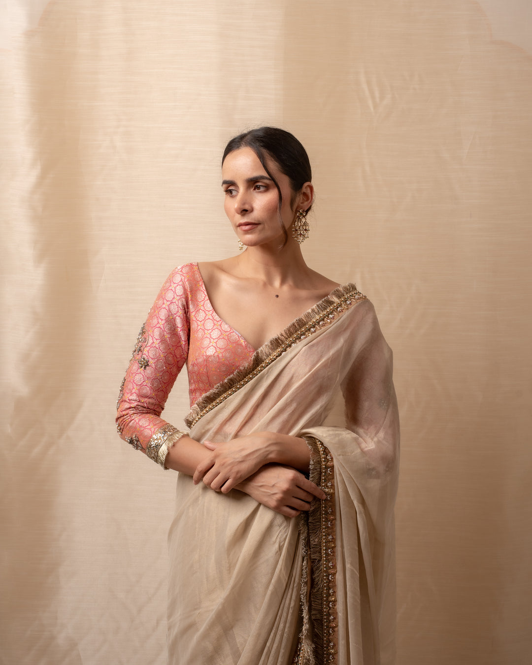 Moti- Light Gold Silk Tissue Banarasi Saree