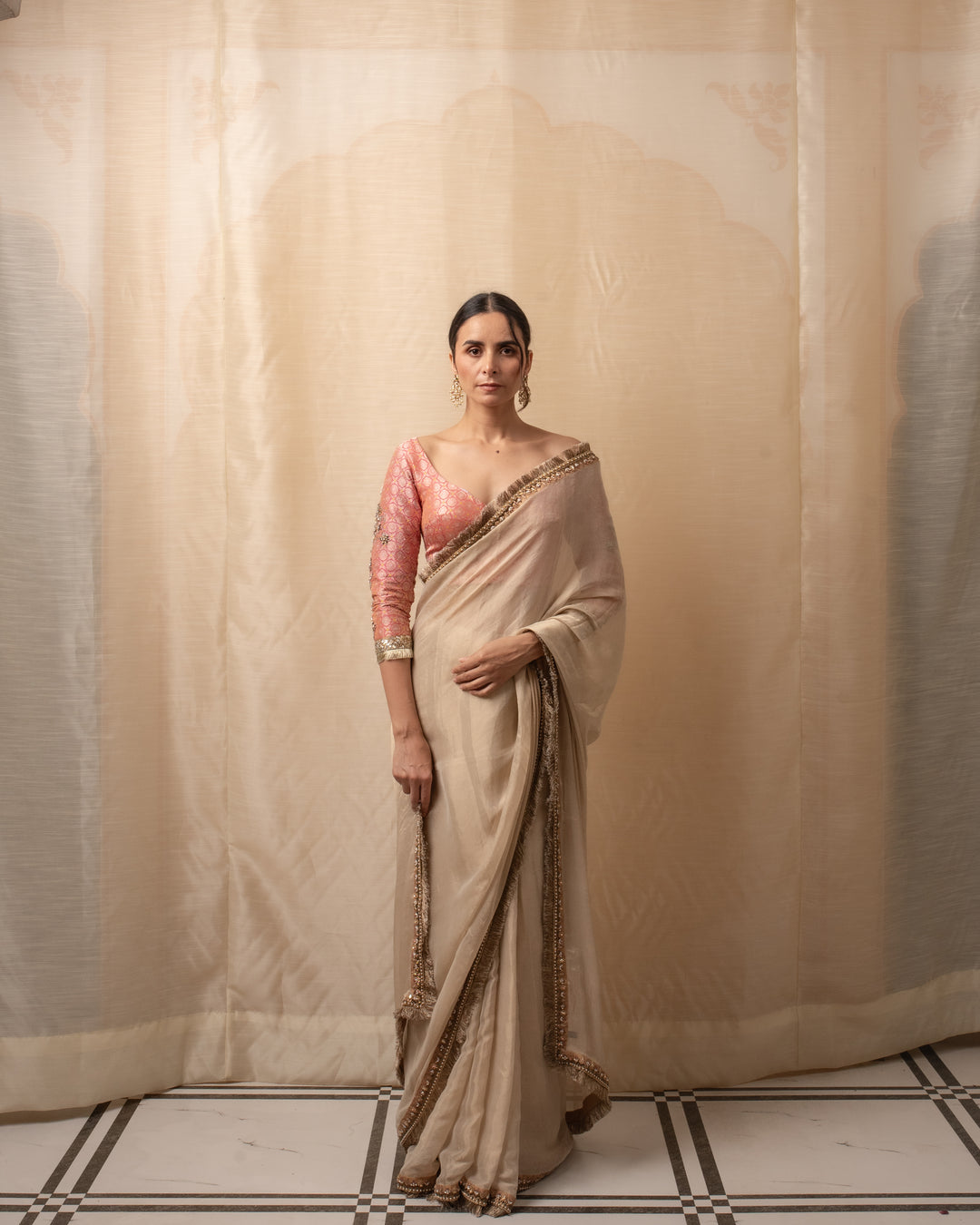 Moti- Light Gold Silk Tissue Banarasi Saree