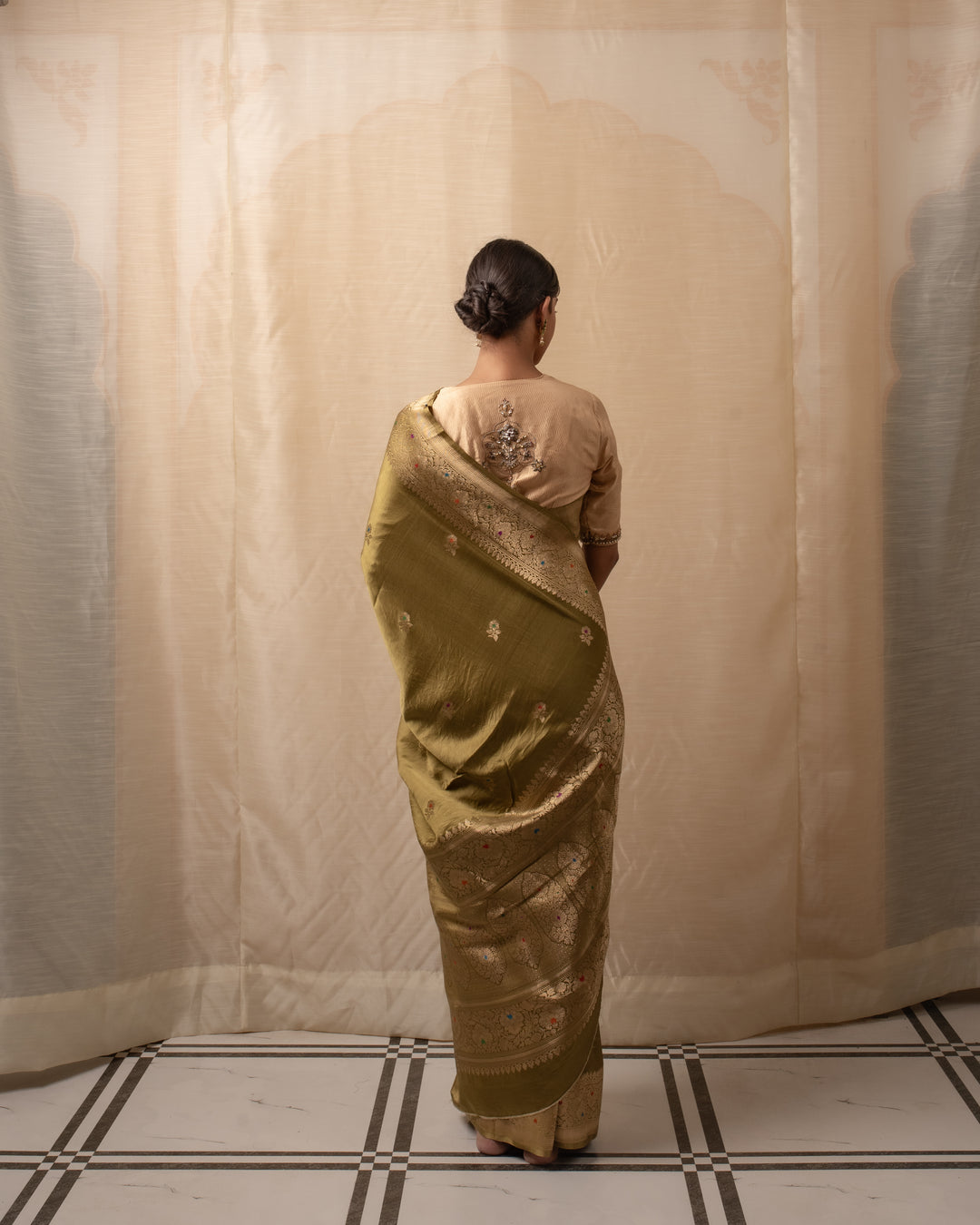 Heera- Mehendi Green Satin Silk Banarasi Saree