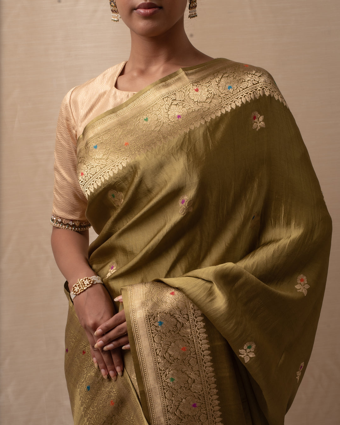 Heera- Mehendi Green Satin Silk Banarasi Saree