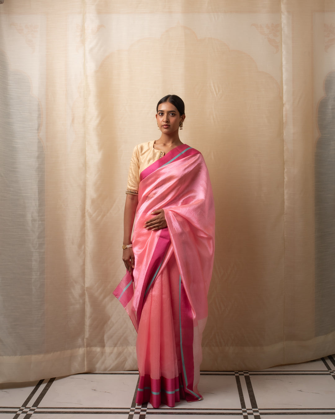 Hakeek - Pink Silk Chanderi Saree