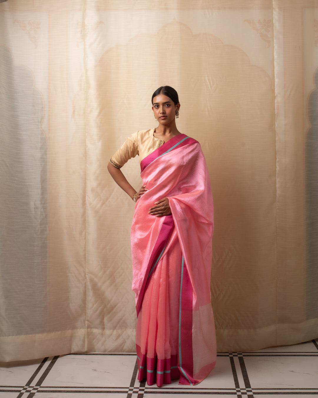 Hakeek - Pink Silk Chanderi Saree