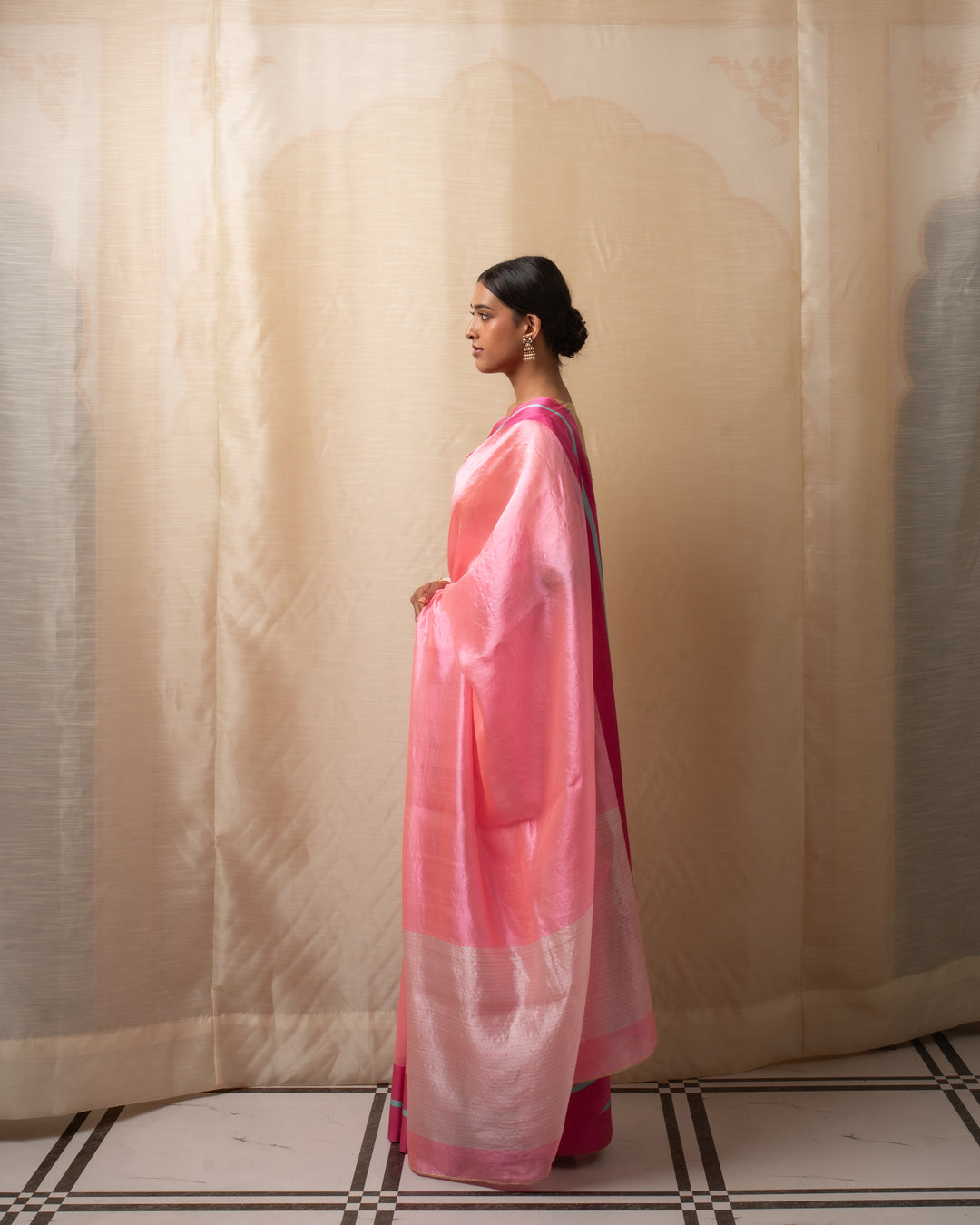 Hakeek - Pink Silk Chanderi Saree