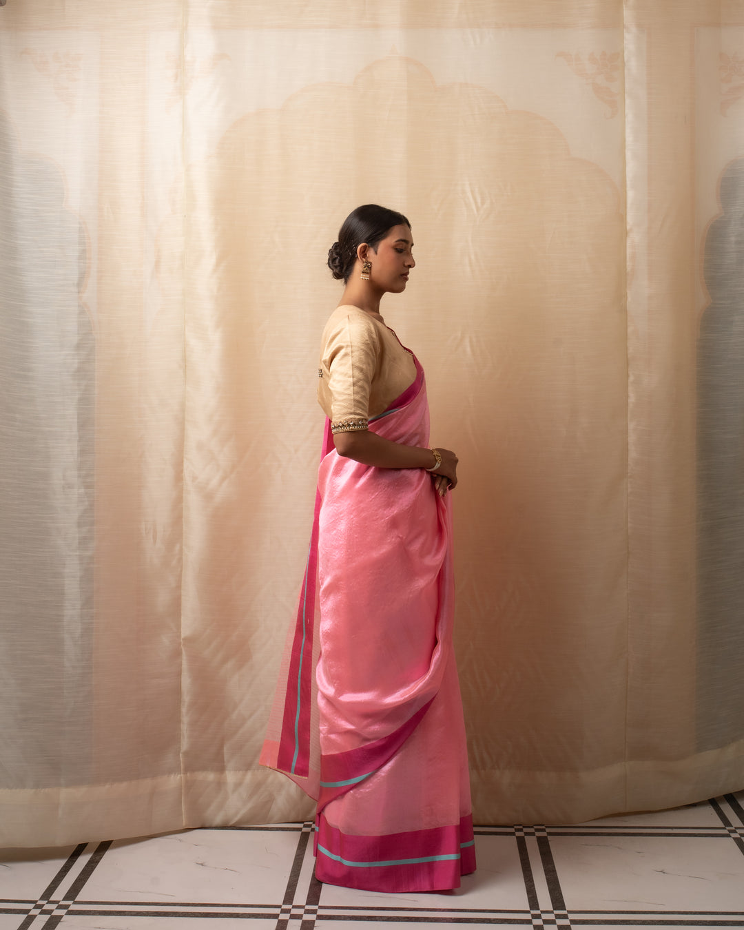 Hakeek - Pink Silk Chanderi Saree