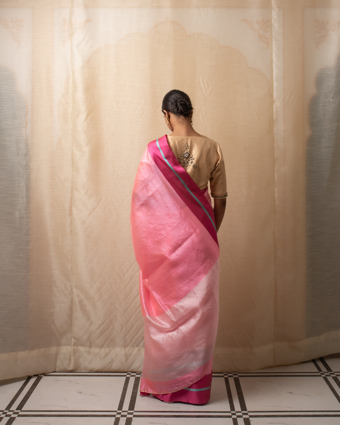 Hakeek - Pink Silk Chanderi Saree