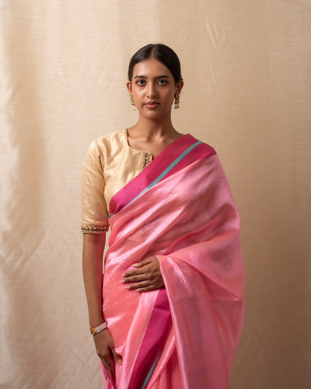 Hakeek - Pink Silk Chanderi Saree