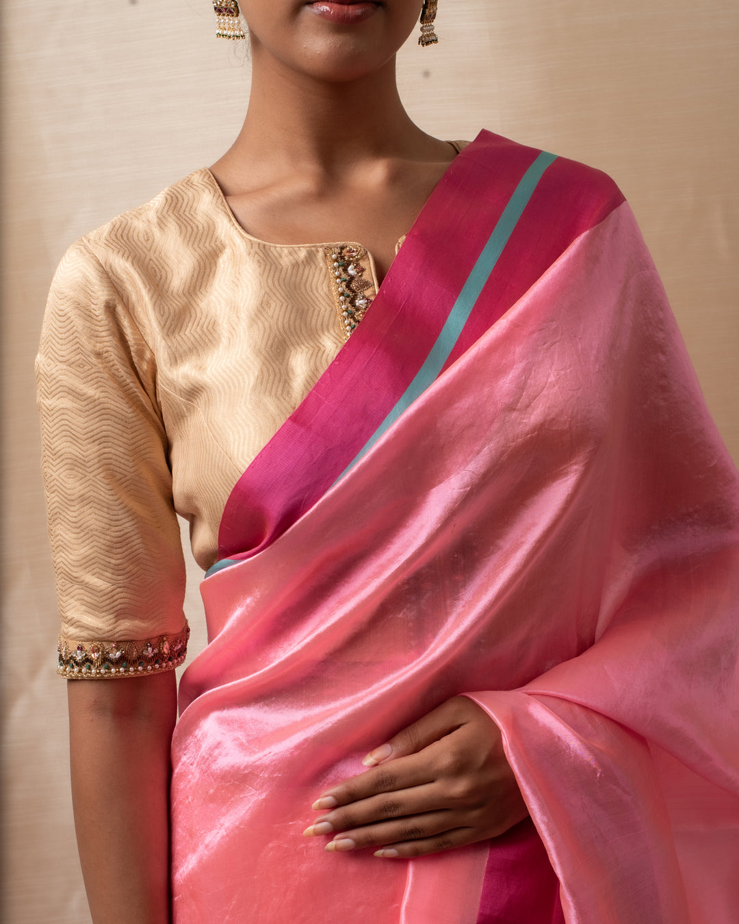 Hakeek - Pink Silk Chanderi Saree