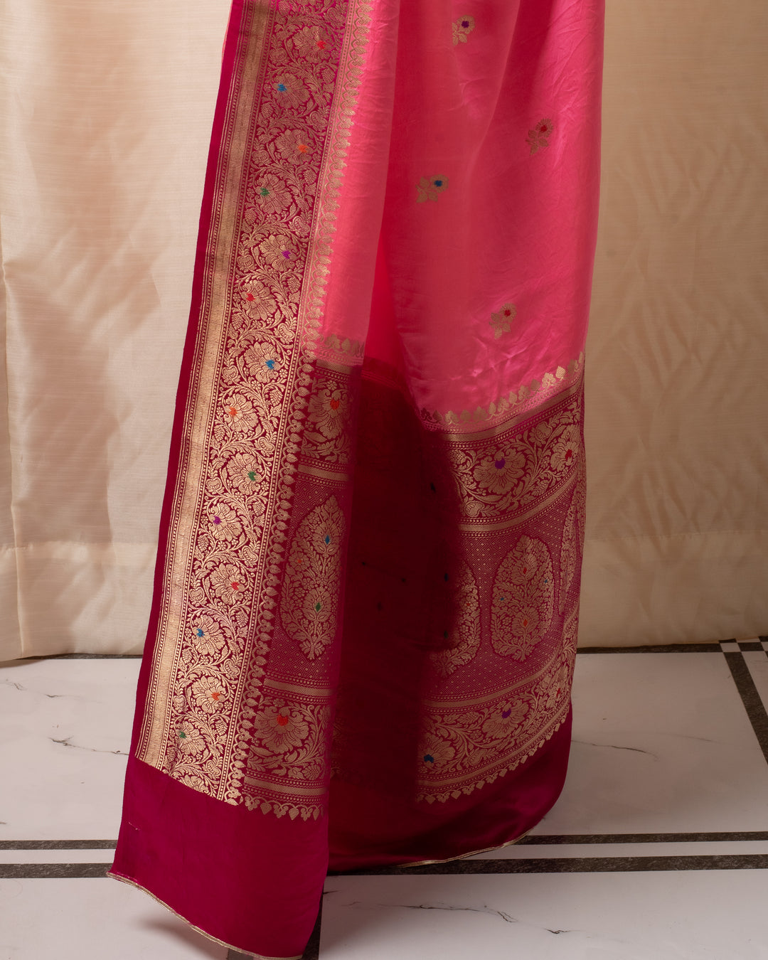 Heera- Pink Satin Silk Banarasi Saree