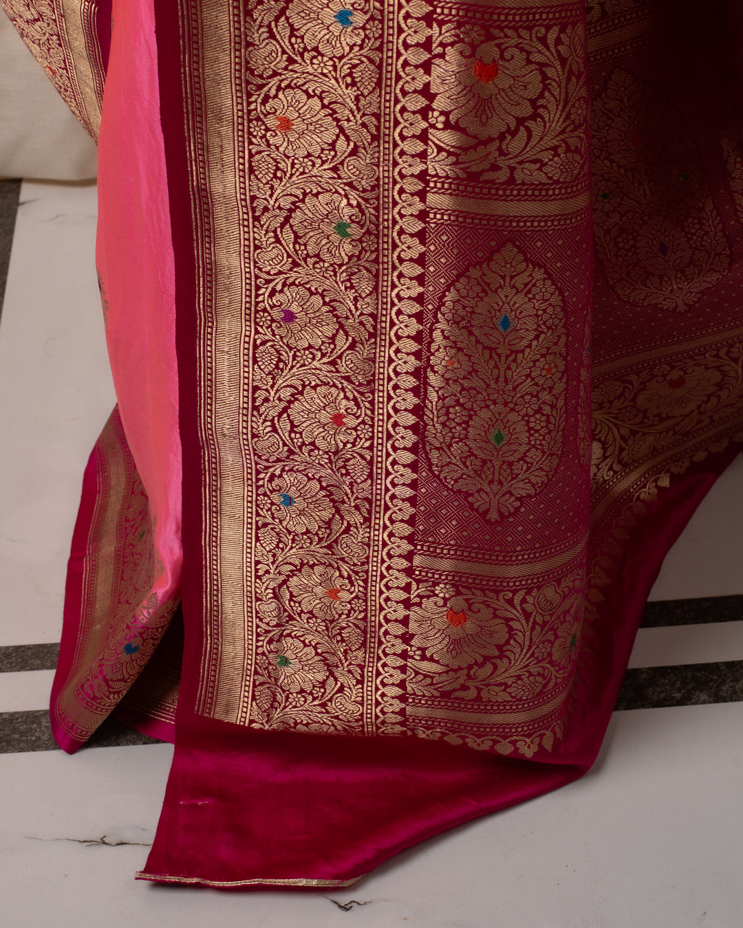 Heera- Pink Satin Silk Banarasi Saree