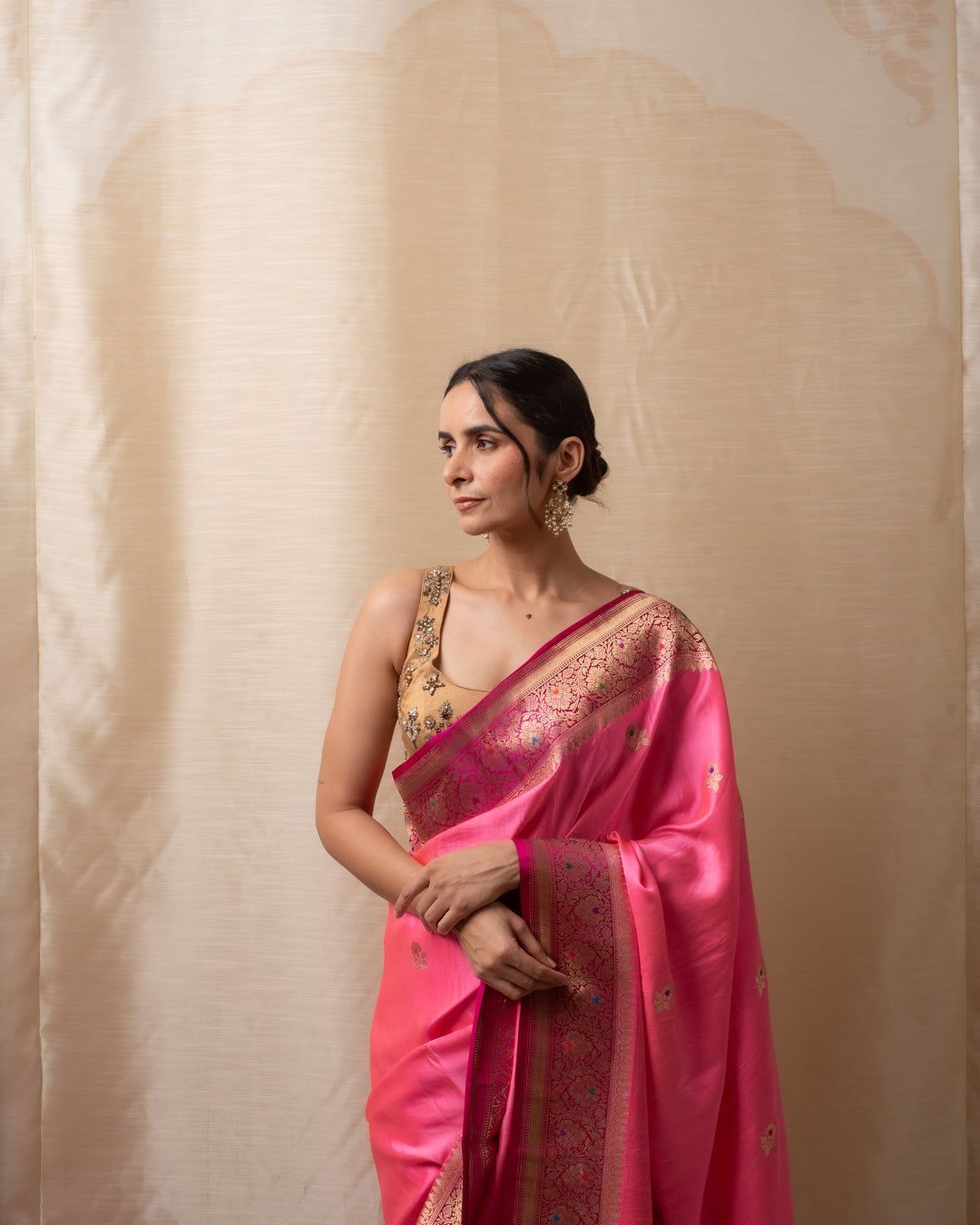 Heera- Pink Satin Silk Banarasi Saree