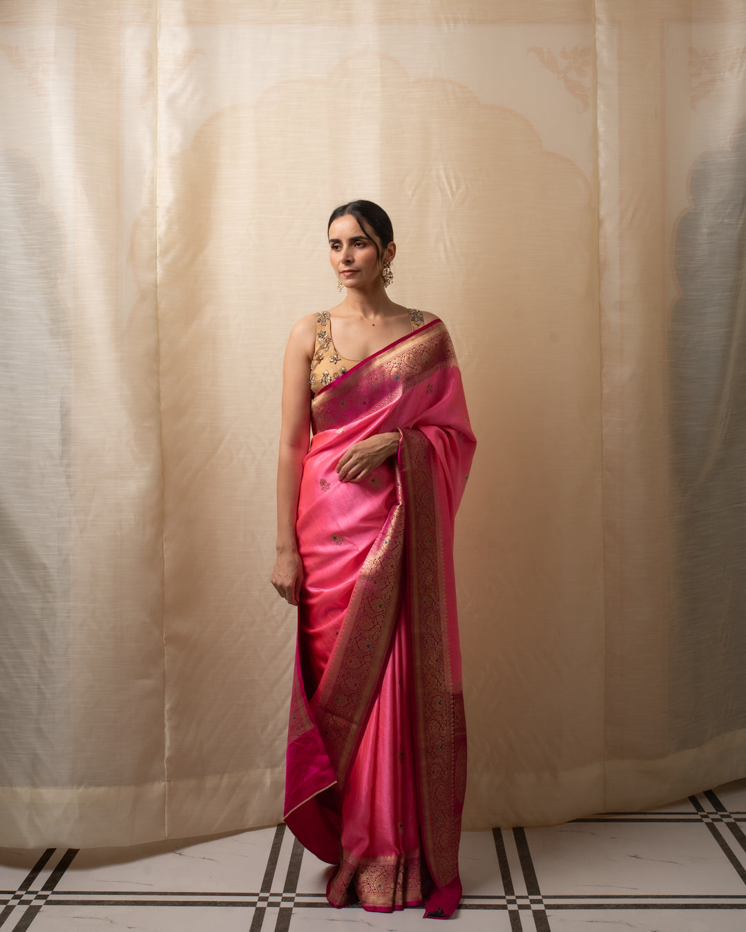 Heera- Pink Satin Silk Banarasi Saree