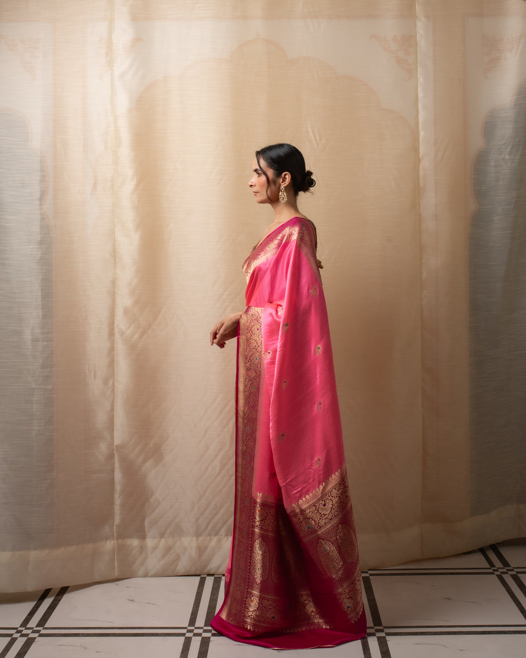 Heera- Pink Satin Silk Banarasi Saree