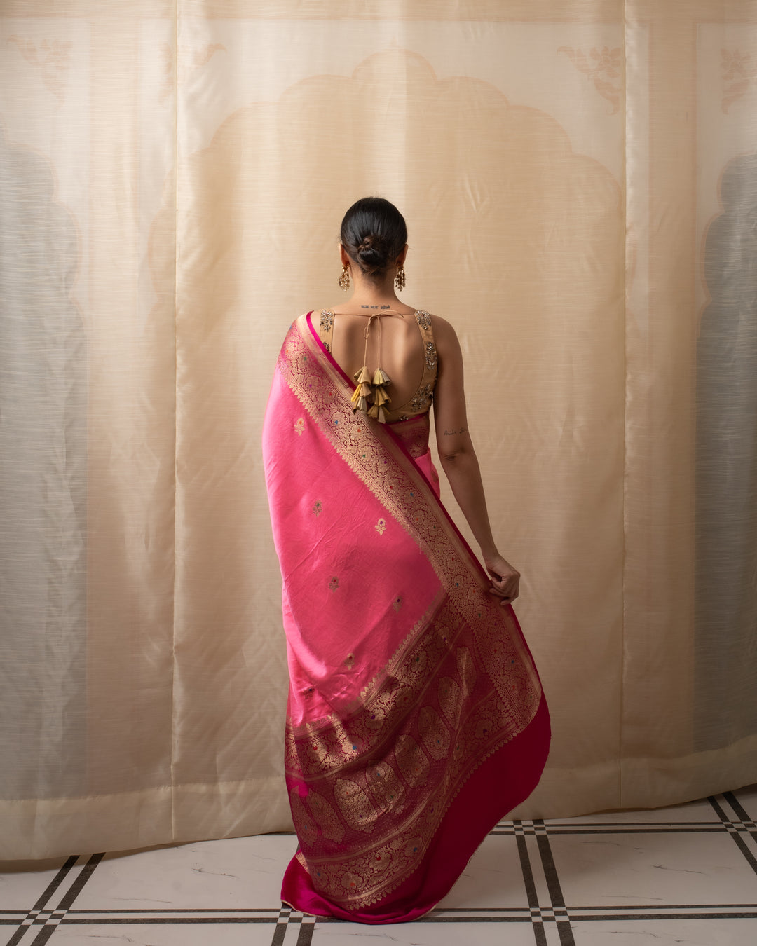 Heera- Pink Satin Silk Banarasi Saree