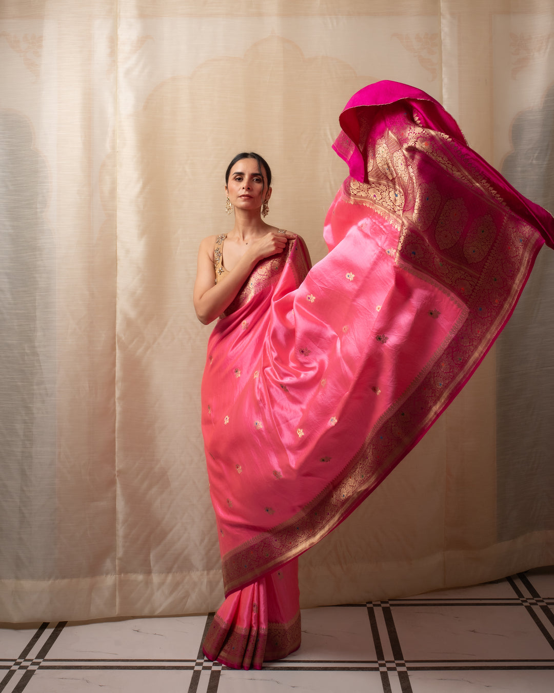 Heera- Pink Satin Silk Banarasi Saree