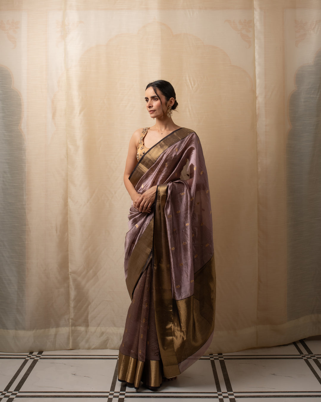 Janaki- Copper Purple Silk Chanderi Saree