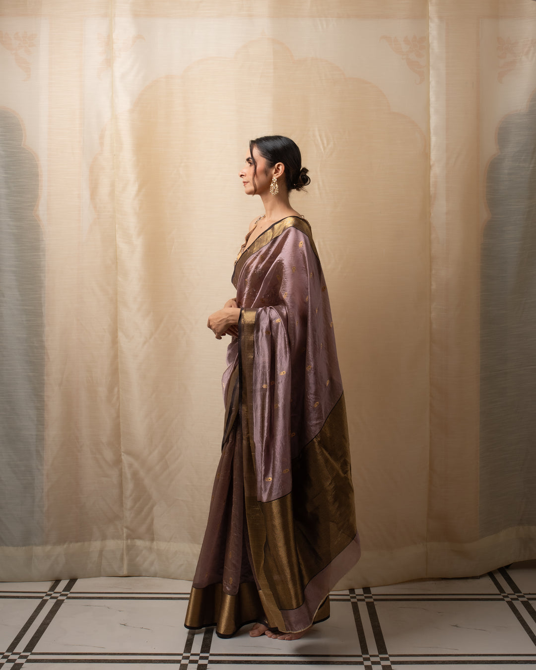 Janaki- Copper Purple Silk Chanderi Saree