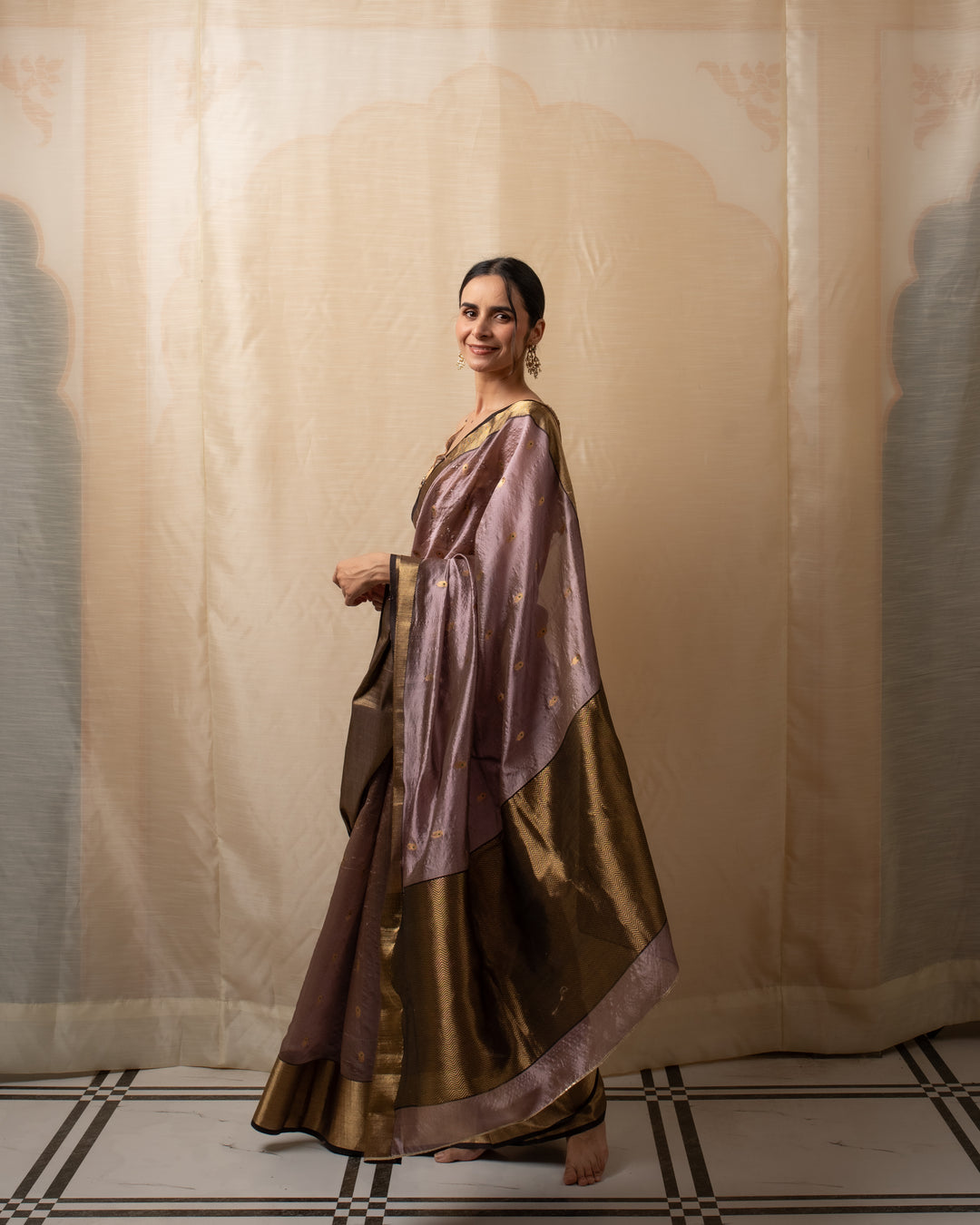 Janaki- Copper Purple Silk Chanderi Saree