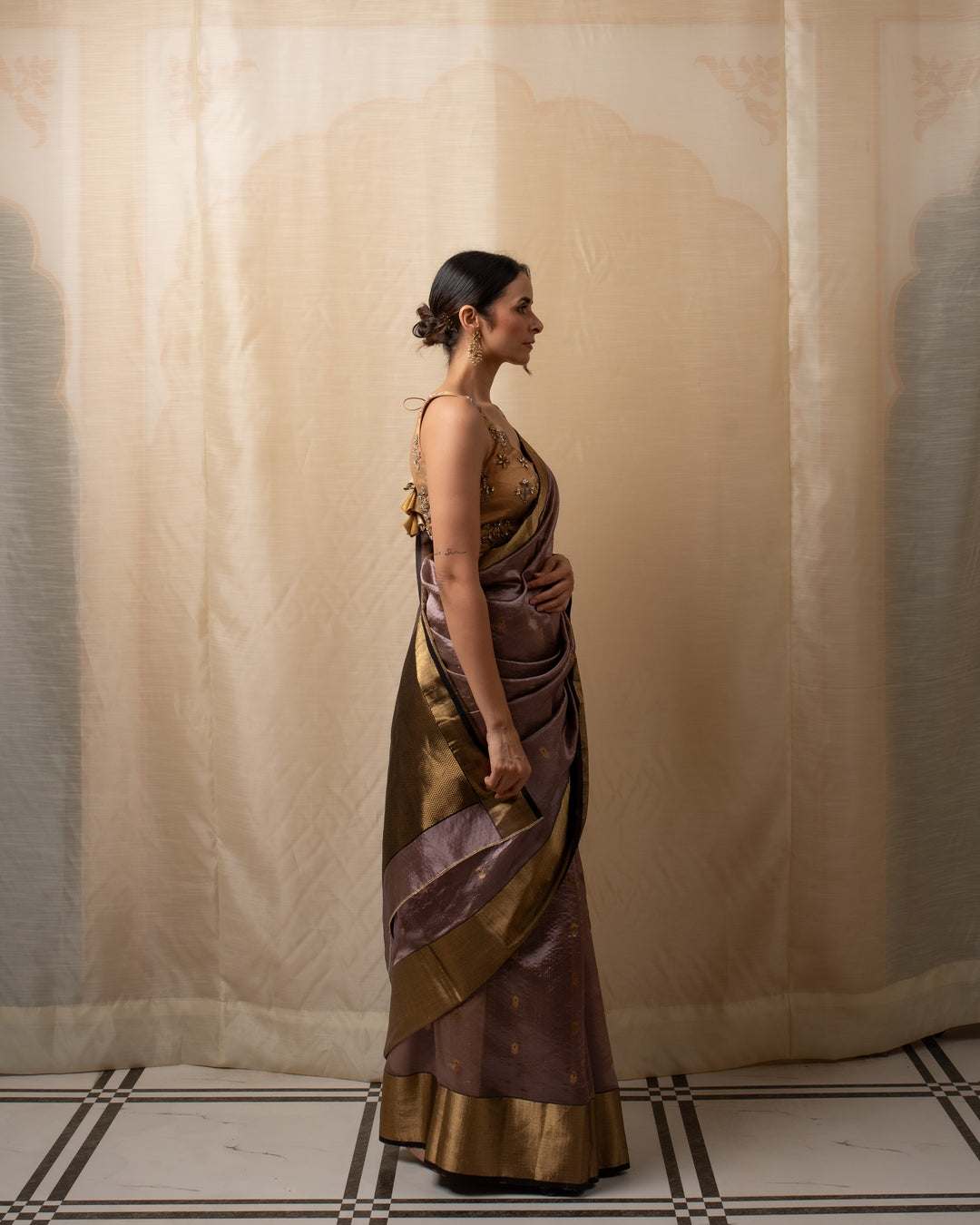 Janaki- Copper Purple Silk Chanderi Saree