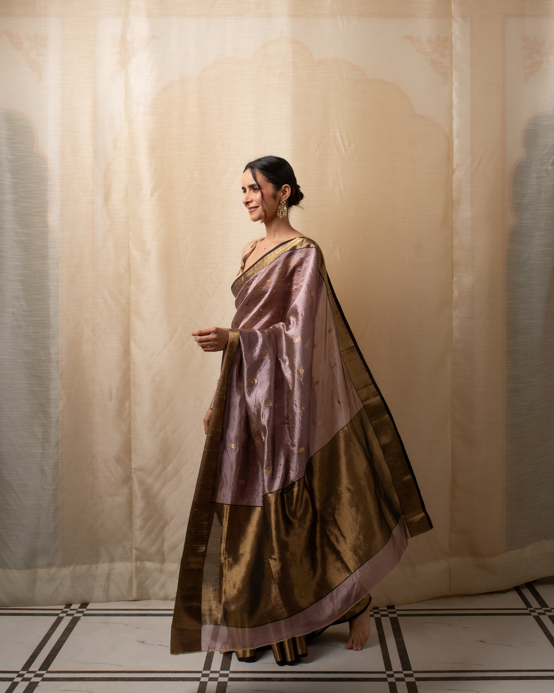 Janaki- Copper Purple Silk Chanderi Saree