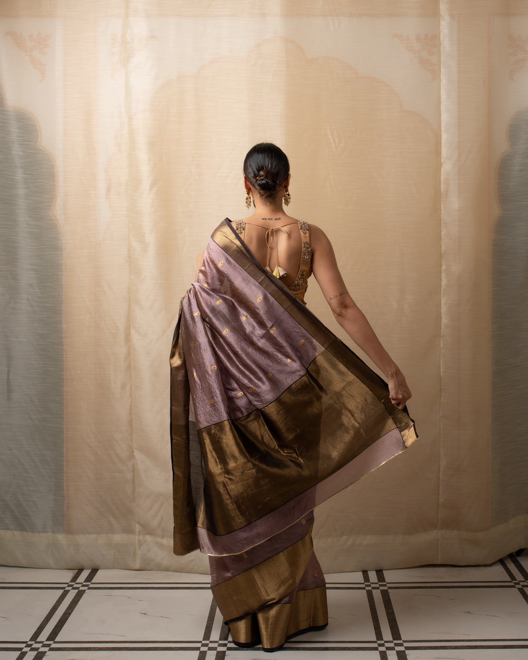 Janaki- Copper Purple Silk Chanderi Saree