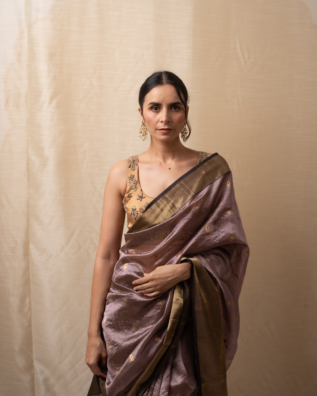 Janaki- Copper Purple Silk Chanderi Saree