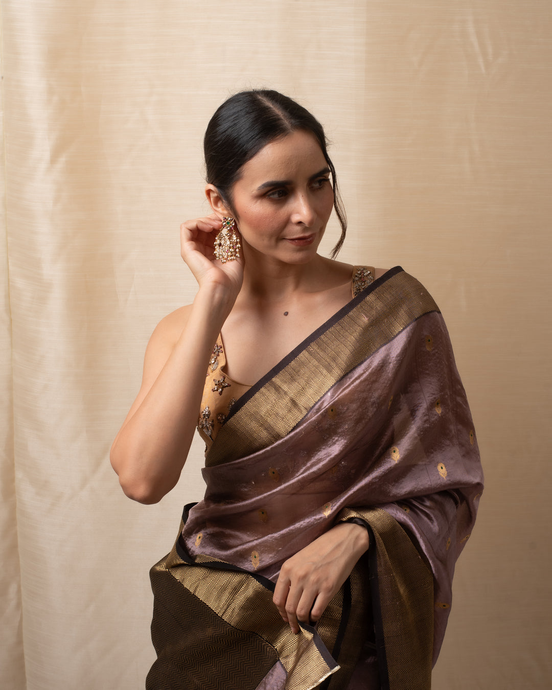 Janaki- Copper Purple Silk Chanderi Saree