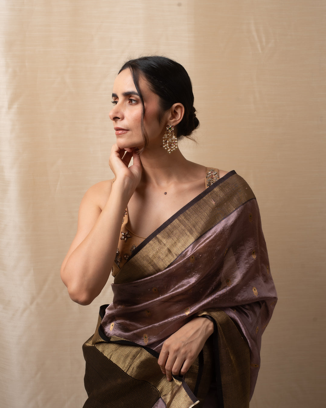 Janaki- Copper Purple Silk Chanderi Saree