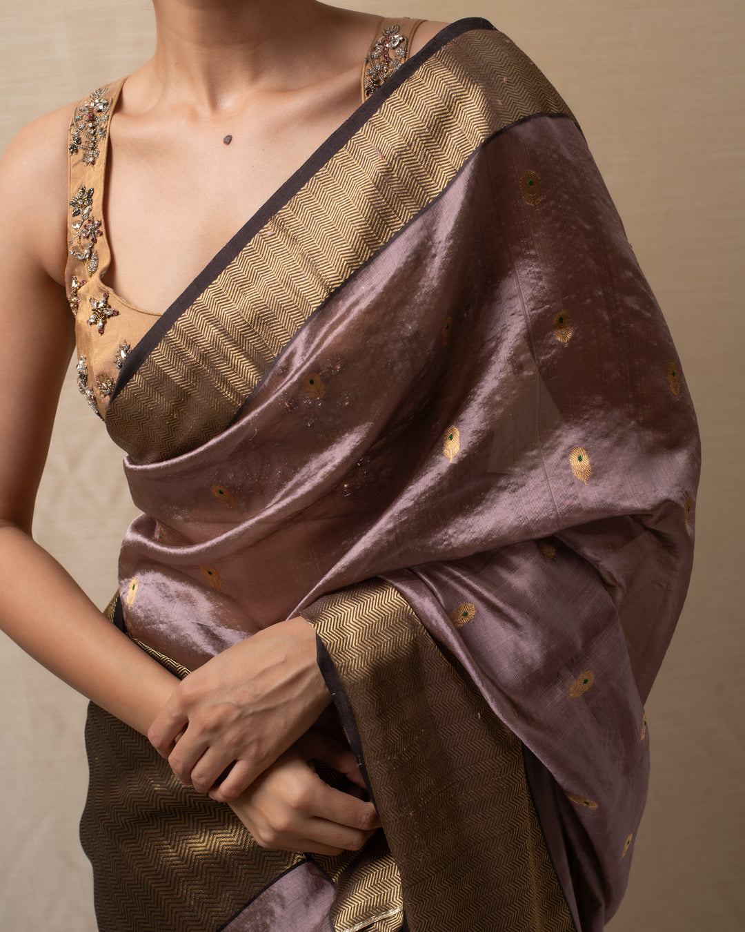 Janaki- Copper Purple Silk Chanderi Saree